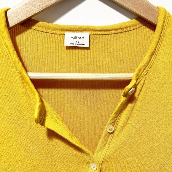 🌷SALE Wilfred Aritzia Oceane Ribbed Shirt Size XS Yellow Modal Soft - Picture 7 of 16